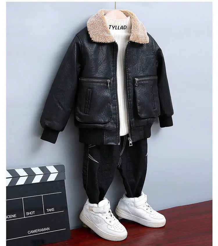 2 3 4 5 6 7 8 9 Years Boys Jackets Autumn Winter Thicken PU Leather Clothing Toddler Baby Coats Boys Winter Outerwear Leather