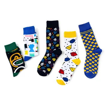 

2020 New Unisex Street Trend Striped Geometric Personality Pattern High-grade Cotton Middle Tube Men's Socks