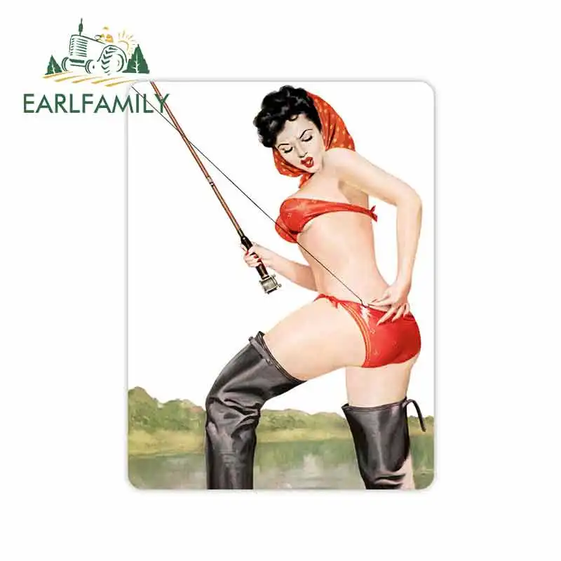 EARLFAMILY 13 см x 10 стикер для автомобиля Pinup Pin up Сексуальная Ретро Девушка на рыбалке