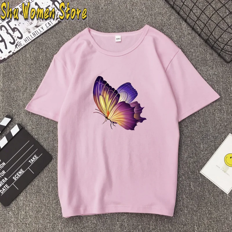 Hillbilly New Summer 2022 Fashion Women's Aestheticism Butterfly Print T-Shirt Cute Aesthetic Harajuku T Shirts Unise | Женская