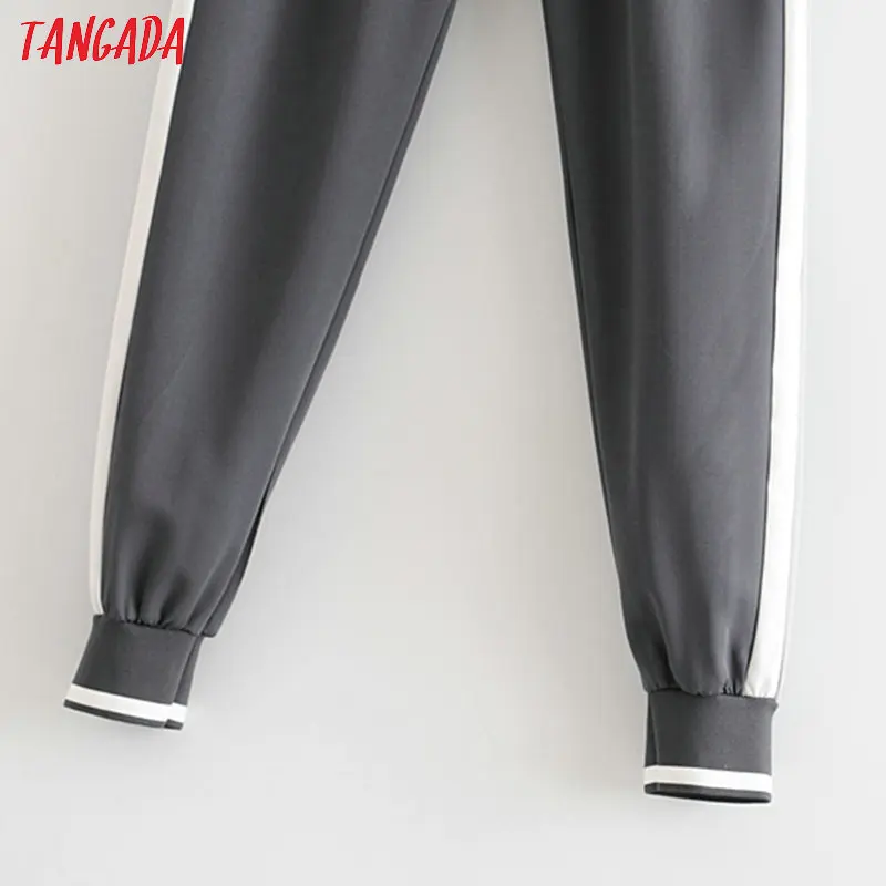 Tangada, женские серые спортивные штаны, штаны с боковой полосой, лоскутные, дамские штаны,, эластичная талия, боковые брюки, HY184