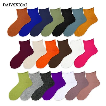 

3Pair/lot=6pieces Loose Mouth Solid Color Curling Socks Fashion Ladies Spring Autumn Casual Long Tube Female Cotton Socks