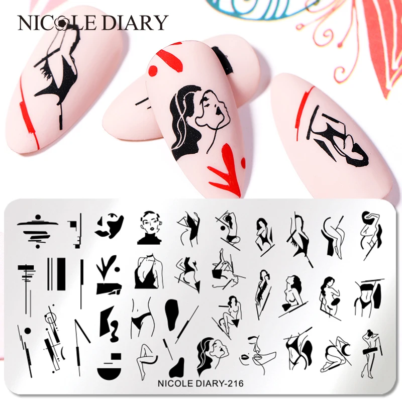 Трафарет NICOLE DIARY для сексуальных девушек пластины штамповки ногтей с