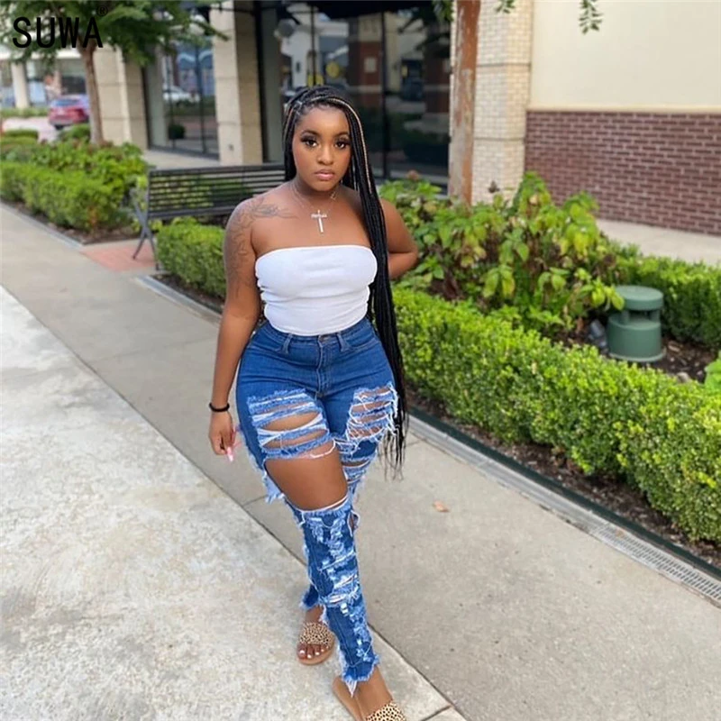 Pantalones ajustados de diseño especial con agujeros para mujer, pantalón Sexy para fiesta y discoteca, a la moda, pantalones informales| Pantalones y capri| - AliExpress