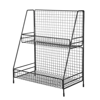 

2 Tiers Kitchen Bathroom Countertop Shelf Corner Storage Rack Organizer Metal
