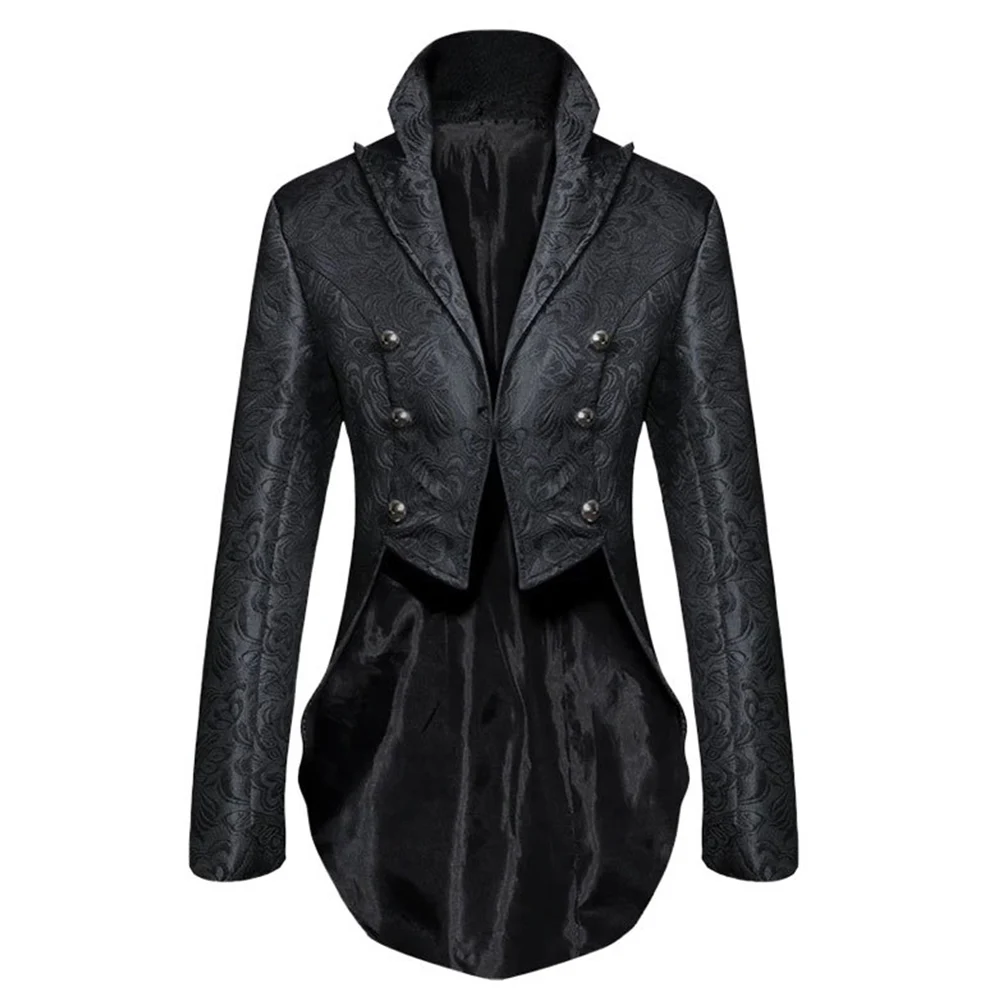 Women Medieval Gothic Tailcoat Tuxedo Steampunk Victorian Jacket Coat Black 