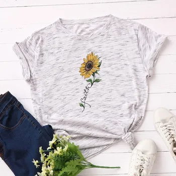 

Sun Flower Female T-shirt Cotton Short Sleeve Plus Size Women T Shirt Faith Printed Ladies Tops Harajuku Kpop Tee tshirt Femme