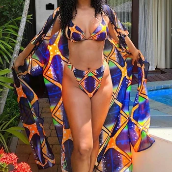 Alternative view of ITFABS Swimwear Set Bikini Set Chiffon Printing Cover Up