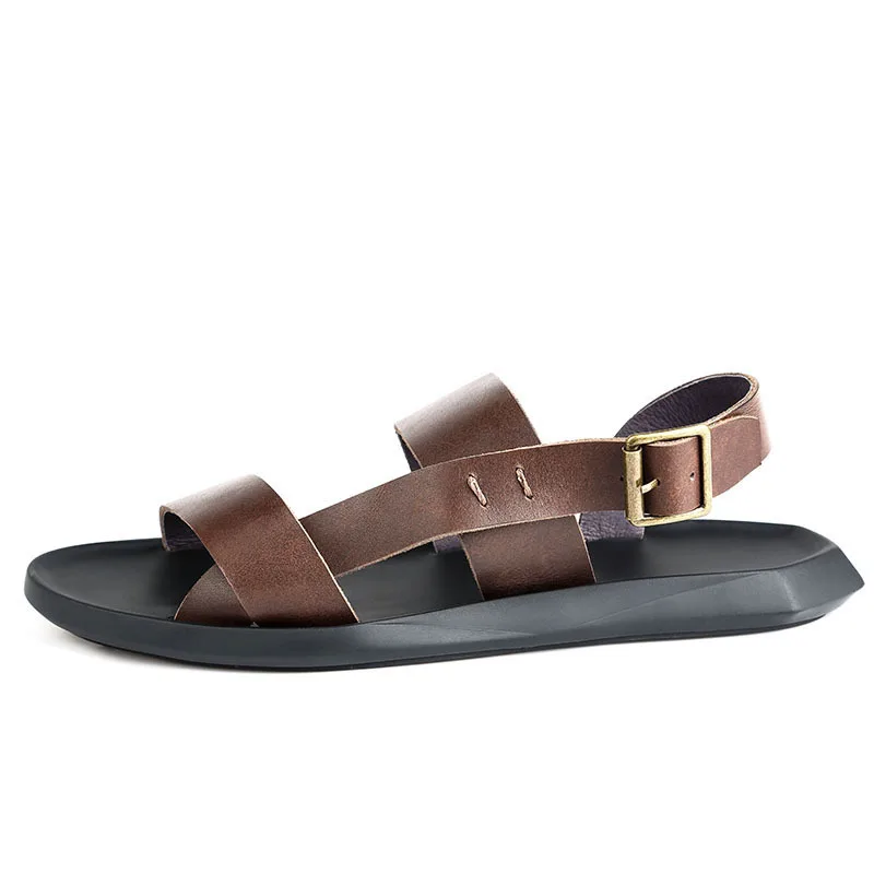 

British Fashion Beach Sandals For Men Buckle Straps High Quality Leather Flats Slippers Schuhe Herren Roma Peep Toe Sandal Shoes