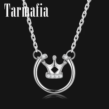 

Unique Queen Crown Pendant Necklace 925 Sterling Silver Round CZ Chaine Necklace for Women Original Silver 925 Jewelry Gifts