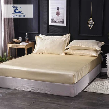 

Liv-Esthete 1PCS Fitted Sheet Satin Silk Luxury Double Mattress Cover Sheet Elastic Band Adult Single Decor Rubber Sheet