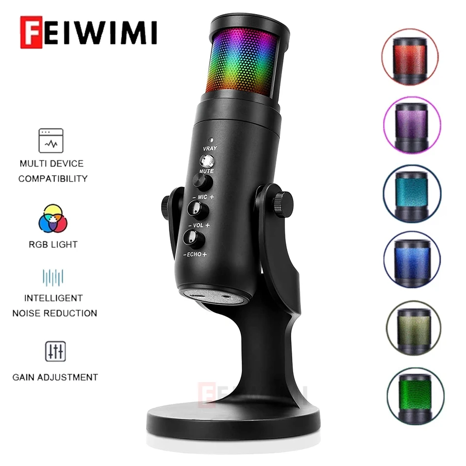 Конденсаторный микрофон RGB USB профессиональный студийный для записи вокала