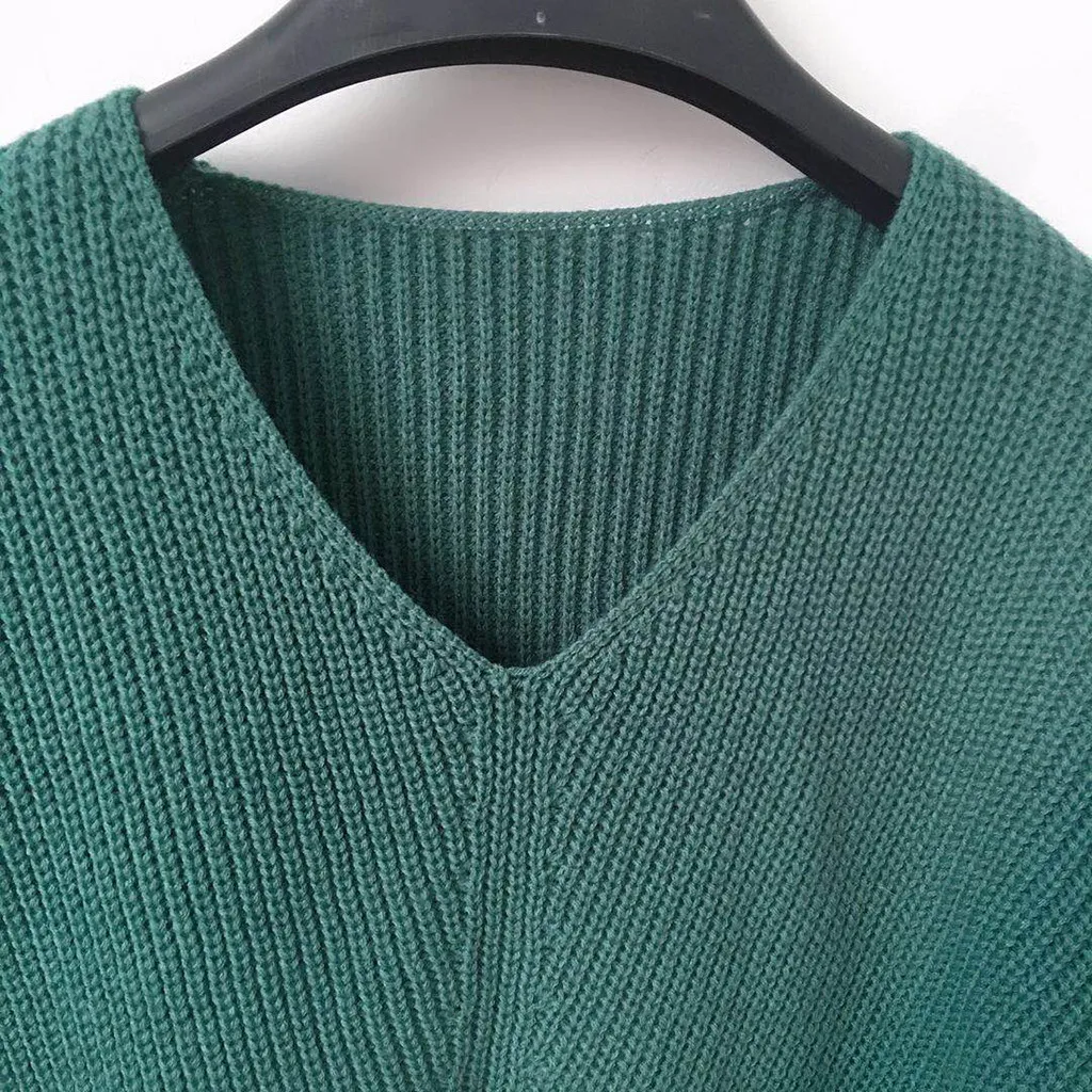 Осенне-зимние свитера Женские однотонные тонкие вязаные пуловеры свитера повседневные женские мягкие свитера с v-образным вырезом Большие размеры
