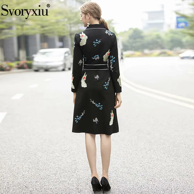 Svoryxiu, винтажное черное платье с вышивкой, Осень-зима, женская мода, длинный рукав, для подиума, дизайнерские тонкие платья, Vestdios