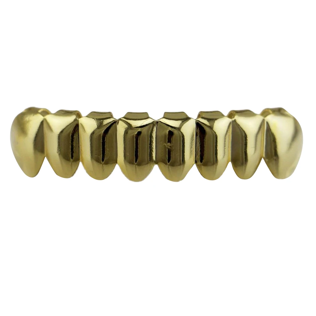 18K Gold Plated Mouth Grill for Mouth Top Bottom Hip Hop Teeth Grills Teeth Mouth with Molding Bars for Cosplay Party Tooth 