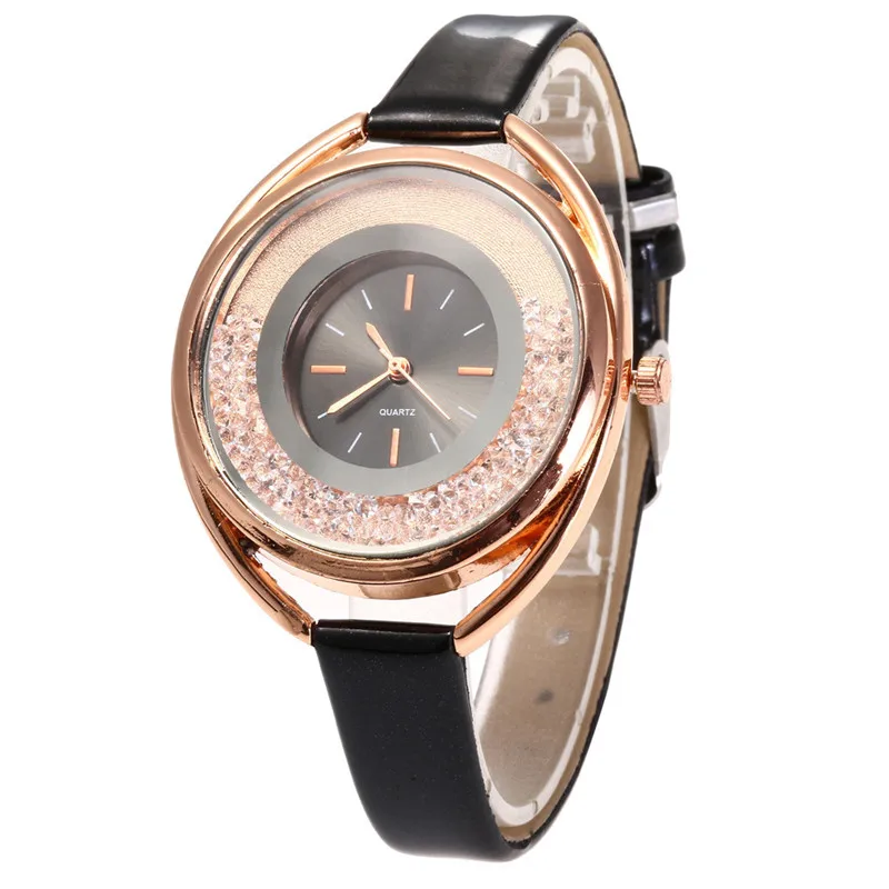 Woman Watch 2019 Korean Creative Double layer Dial Sandpaper Rhinestone Bright Leather Ladies Watches Luxury Jewelry 1