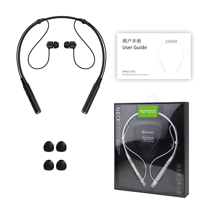 Roman Z6000 беспроводные наушники Bluetooth наушники для телефона шейные спортивные наушники для всех телефонов с упаковкой - Цвет: Black-BZ