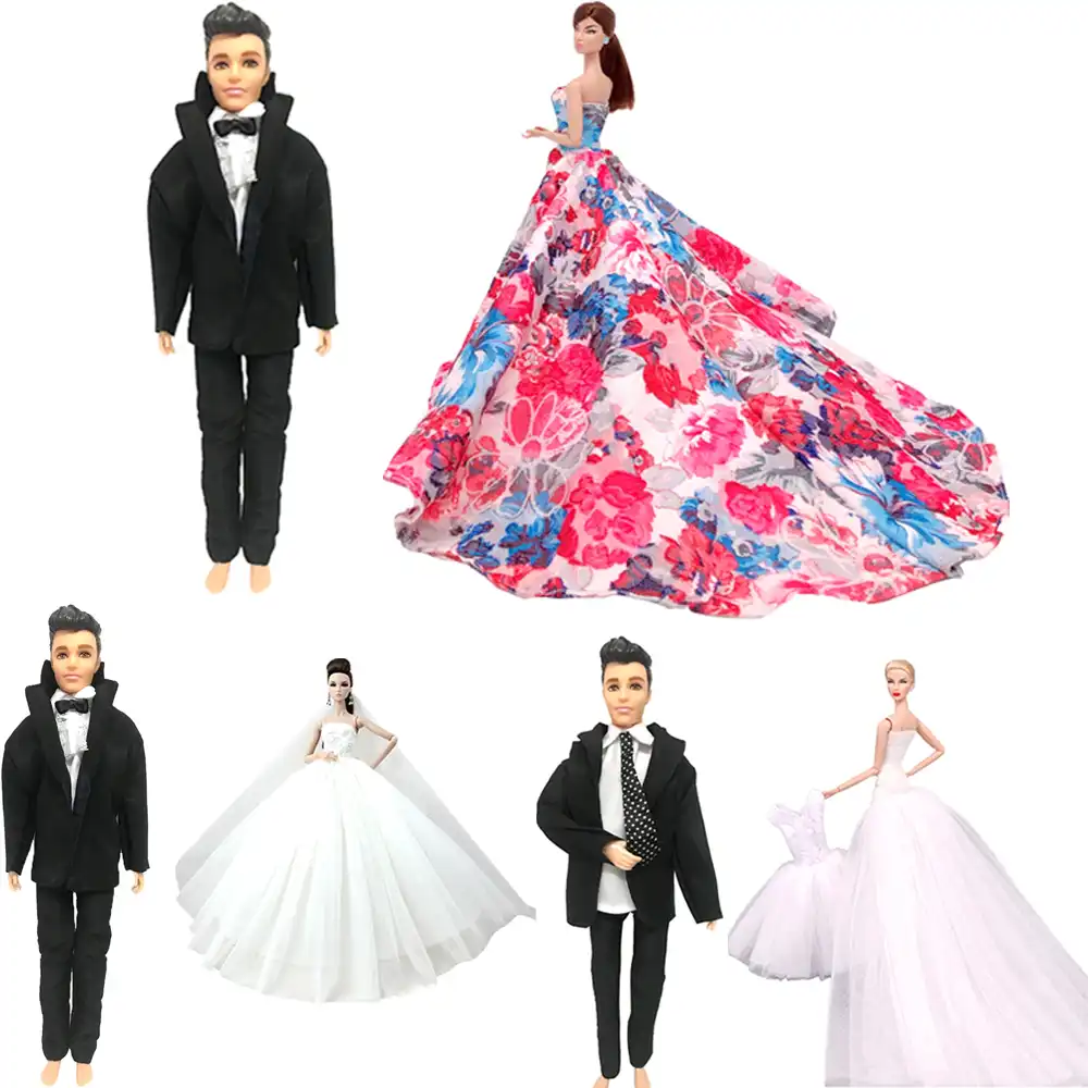 Nk 1x Moda Bebek Dugun Elbisesi Prenses Aksam Parca Kiyafet Cift Elbise Barbie Ken Bebek Damat Takim Elbise Aksesuarlari Jj Dolls Accessories Aliexpress