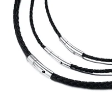 Мужской кожаный шнур колье ожерелье 2" черный плетеный канат ювелирных изделий из нержавеющей стали застежка