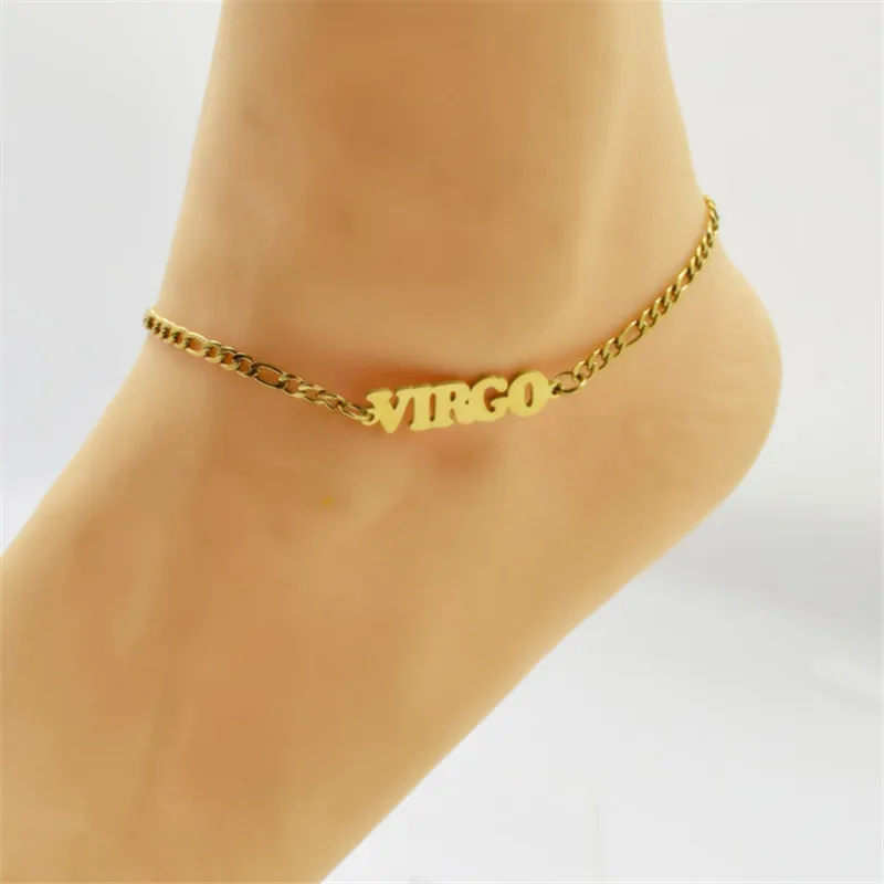 Zodiac Sign Anklets for Women Men Gold Silver Color Stainless Steel Chain Boho 12 Constellation Bracelet Anklet Jewelry Gift BFF | Украшения