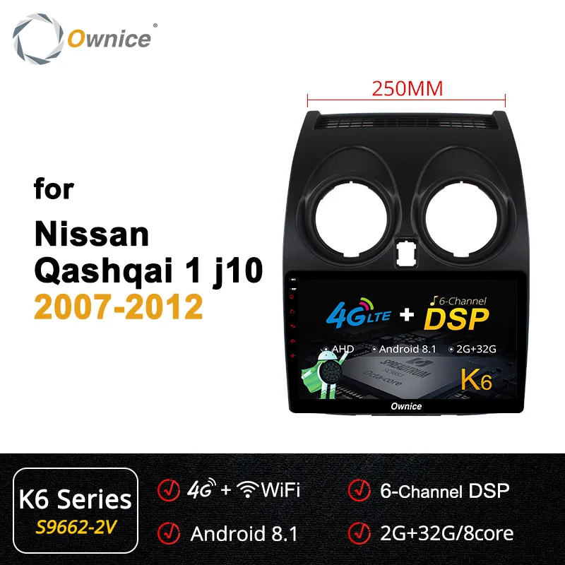 Ownice k3 k5 k6 360 панорама Android 9,0 автомобиля gps для Nissan Qashqai 2007 2008 2009 2010 2011 2012 аудио DVD плеер DSP оптического волокна - Цвет: S9662-2 K6