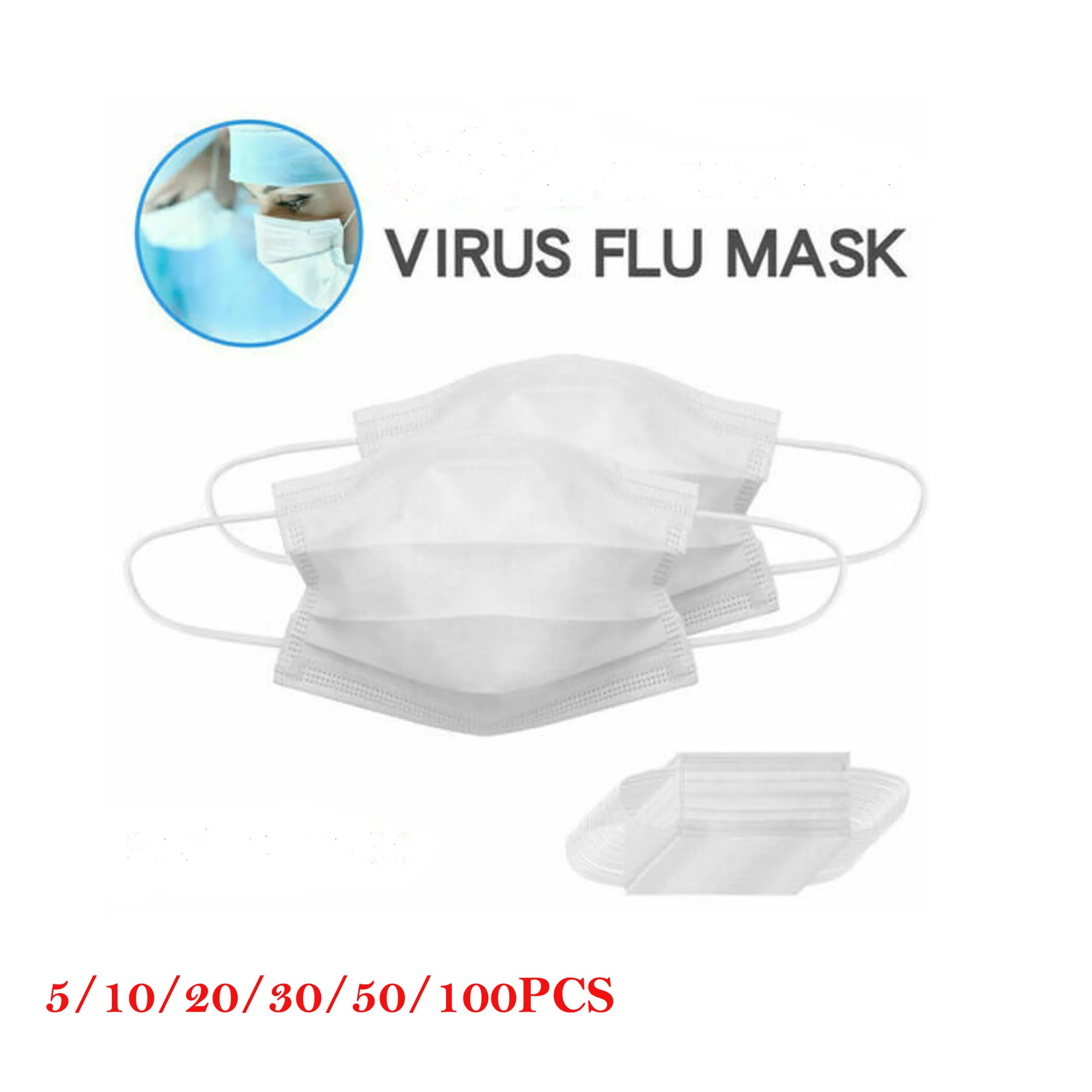 

Spot Goods White Blue Green Random Color 10Pcs/Lots 3-Ply FACE MASK Adjustable Germs Comfort Surgical Quality Wholesale
