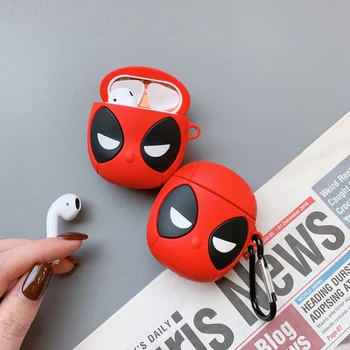 

Cool Cartoon Red Deadpool Earphone Case 3D Soft Silicone Cover for AirPods 1 2 Bluetooth Headset Charging Box Cases with Hook