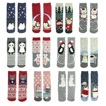 

Cartoon straight terry female socks thickened warm brushed Christmas socks AB socks funny Long socks women