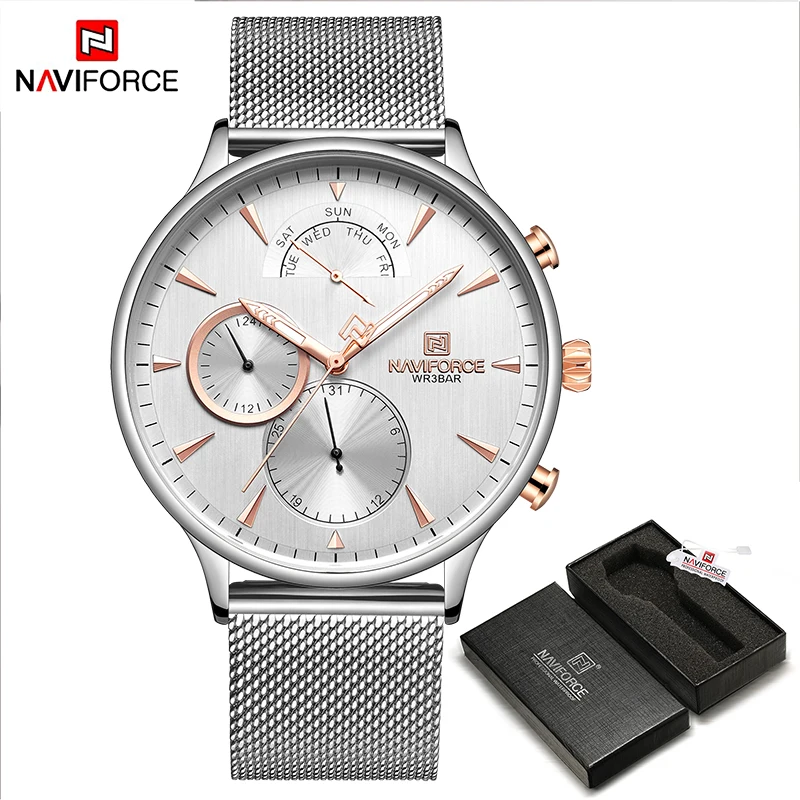 NAVIFORCE, новые модные мужские часы, Топ бренд, Роскошные, большой циферблат, военные кварцевые часы, стальной ремешок, водонепроницаемые, спортивные, Relogio Masculino - Цвет: SW  BOX