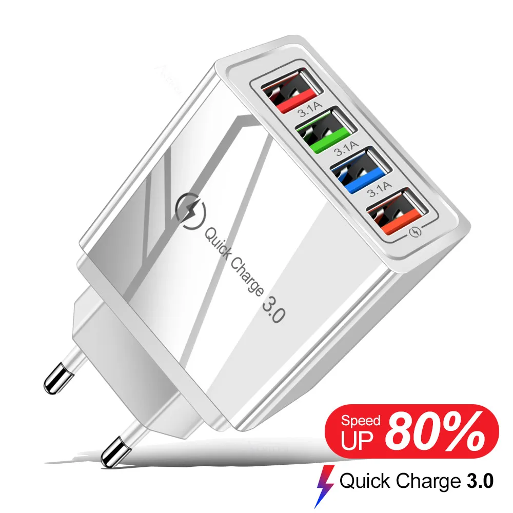 USB Charger Quick Charge 3.0 3.1A Fast Charging Power Adapter Charger For Samsung iPhone 11 7 X  XR 4 Ports Mobile Phone Charger usb c 65w