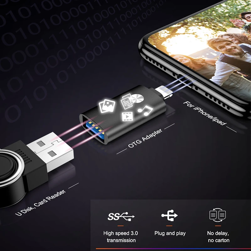 OTG адаптер для iphone 11 Pro Max XS XR 6 6s 7 8 Plus iPad IOS 12 13 к USB кабель камеры SD кардридер флэш