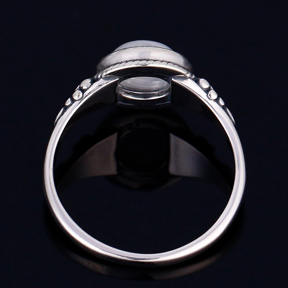 Men And Women 925 Sterling Silver Jewelry Ring Round 8MM Natural Moonstone Ring Bohemian Style Engagement Wedding Party Gift silver rings silver ring wedding rings