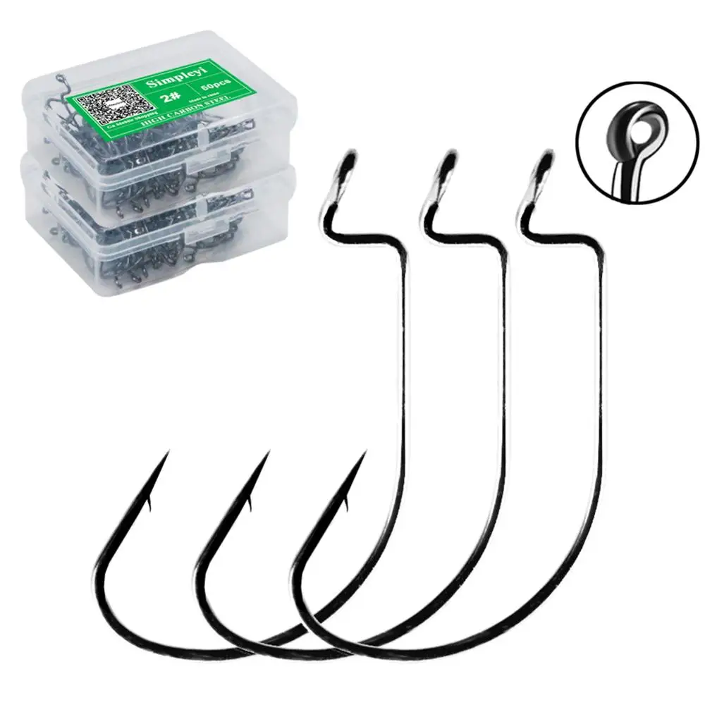 

50pcs/box 8# 6# 4# To 5/0 Fishing Soft Worm Hooks High Carbon Steel Wide Super Lock Fishhooks Lure Hook Fishing Tackle