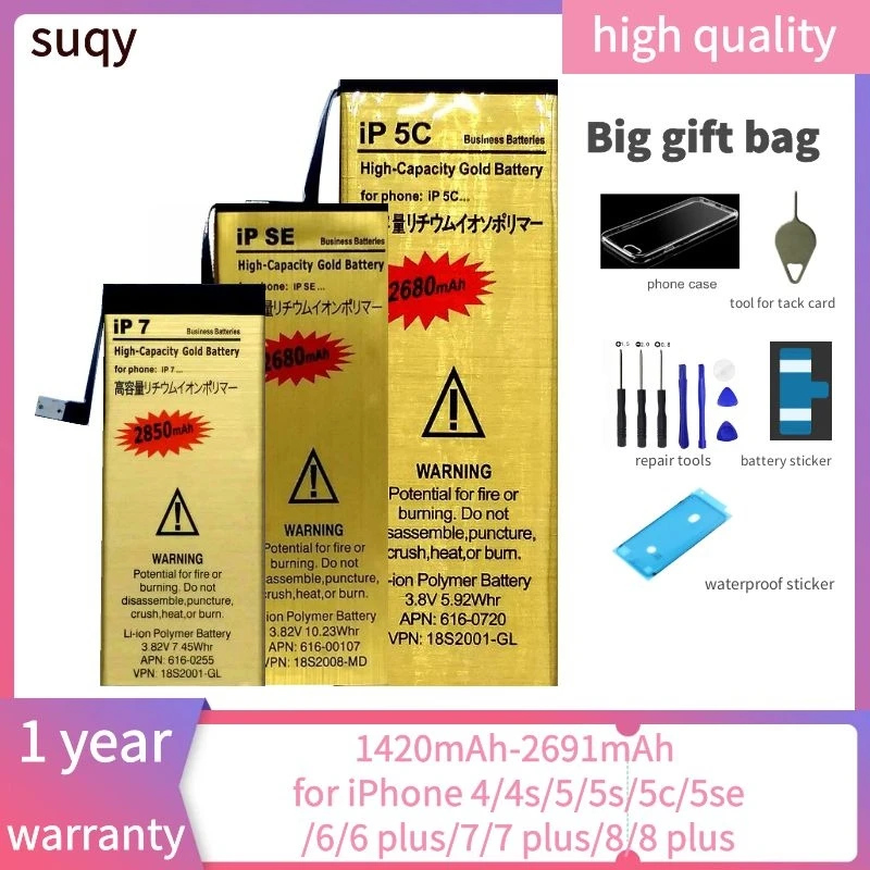 

Suqy for Iphone 5 Battery Bateria for Iphone 4 4s 5s 5c Se 6 6 Plus 6s 6s Plus 7 Plus 8 8 Plus Smartphones Accumulator Batteries