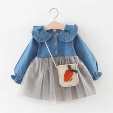 Осеннее платье для девочек праздничное платье принцессы с длинными рукавами модная одежда для девочек