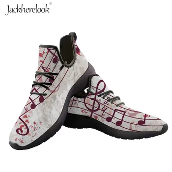 

Jackherelook Magical/Funky/Infinite Music Mesh Knit Shoes Air Mesh Flats Footwear for Women Red Music Note Piano Print Sneakers