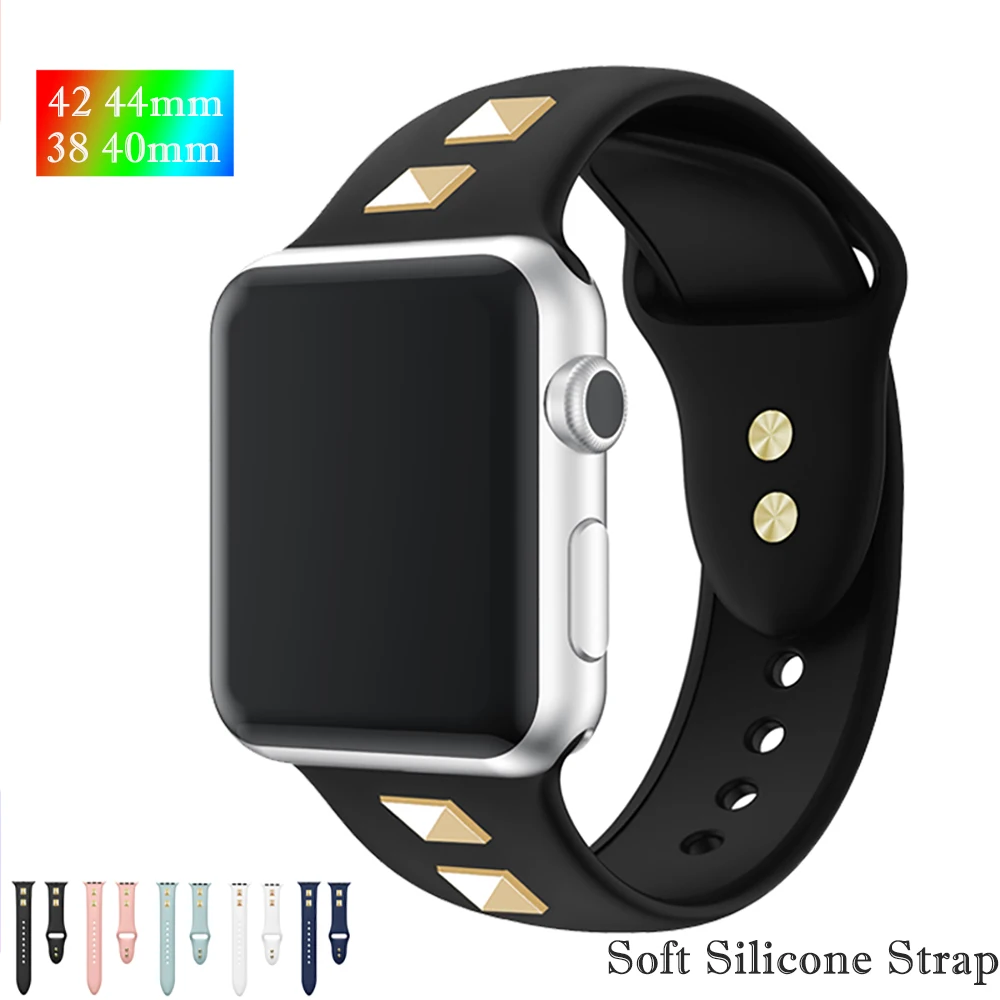 strap for apple watch series 4 3 2 1 band 38mm 42mm for iwatch silicone kids band punk rivet style 40 44mm