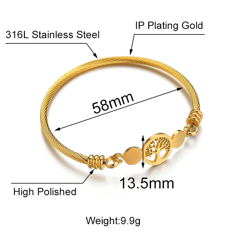 Bracelet Jewelry Hollow Tree of Life Stainless Steel Charms Bangle for Women Wedding Jewelry Engagement Gifts