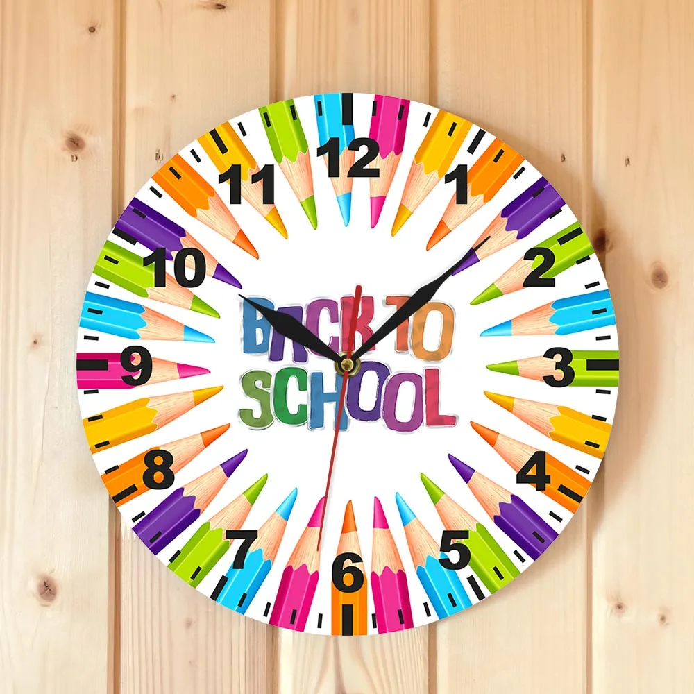 Цветные карандаши для школы, декоративные часы для школы, цветные карандаши, круглые часы, бесшумные настенные часы