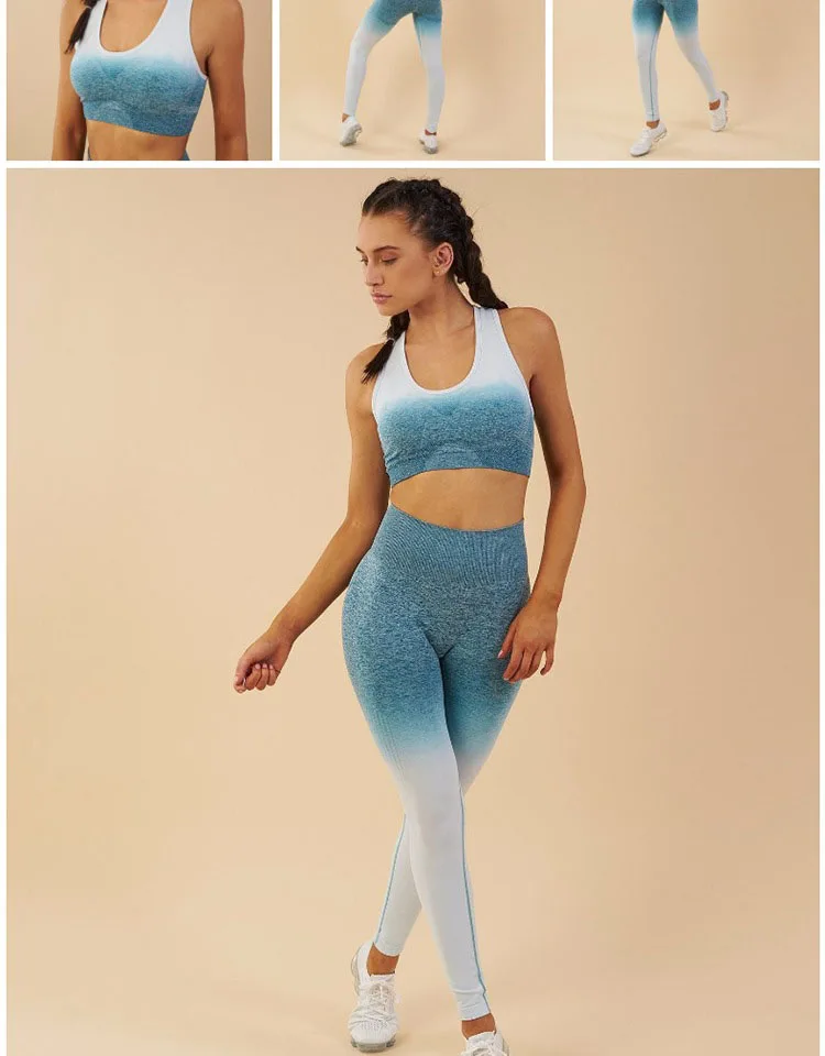 Ombre Seamless Yoga Set Crop Top Bra and Leggings Women Sportswear Gym Set Clothes Workout Fitness Suit Sports Set  Activewear