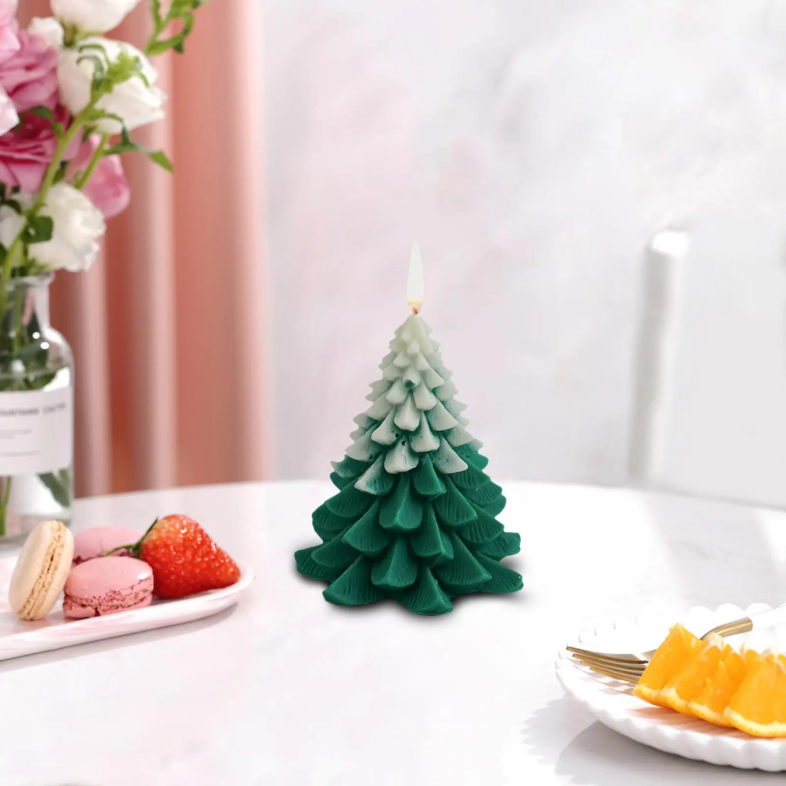 2xchristmas Tree Wax Scented Candle Creative Curve Home Decor Prop White Green Candles