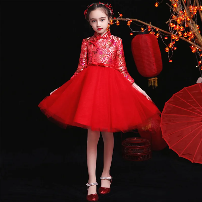 short dress style5 Новинка года; сезон осень-зима; короткое платье Ципао в китайском стиле на год и праздники для маленьких детей; элегантное рождественское платье для малышей - Цвет: short dress style5