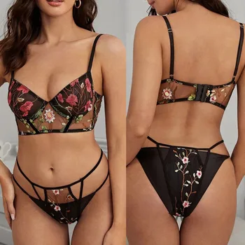 

2pc Women Lingerie Sets Embroidery Push Up Bra +thong Thin Spaghetti Strap Lingerie Set Underwear G-string Lingerie Sets Famale