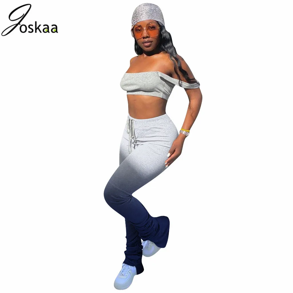 

Joskaa High Waist Split Hem Stacked Sweatpants Women New Joggers Elastic Summer Leggings Bell Bottom Trouser Flare Ruched Pants