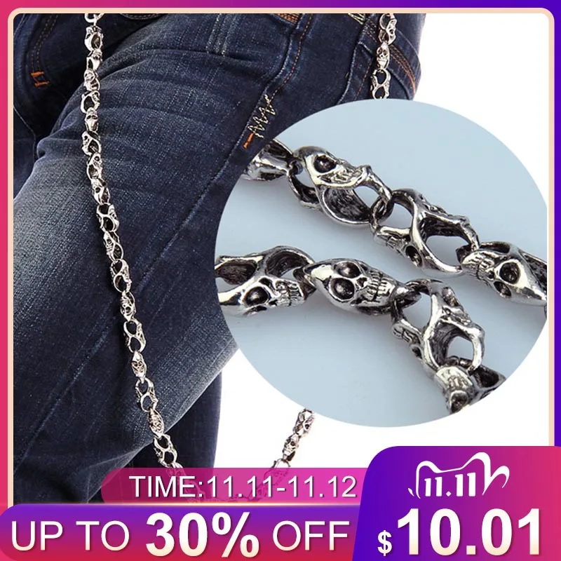 79 см Череп Байкерский джинсовый кошелек цепи призрак Рок Панк Металлический