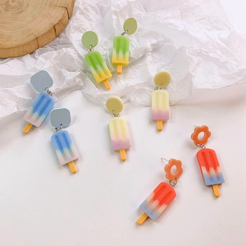 Fashion exaggerated summer ice cream creative color earrings simple geometric temperament accessories