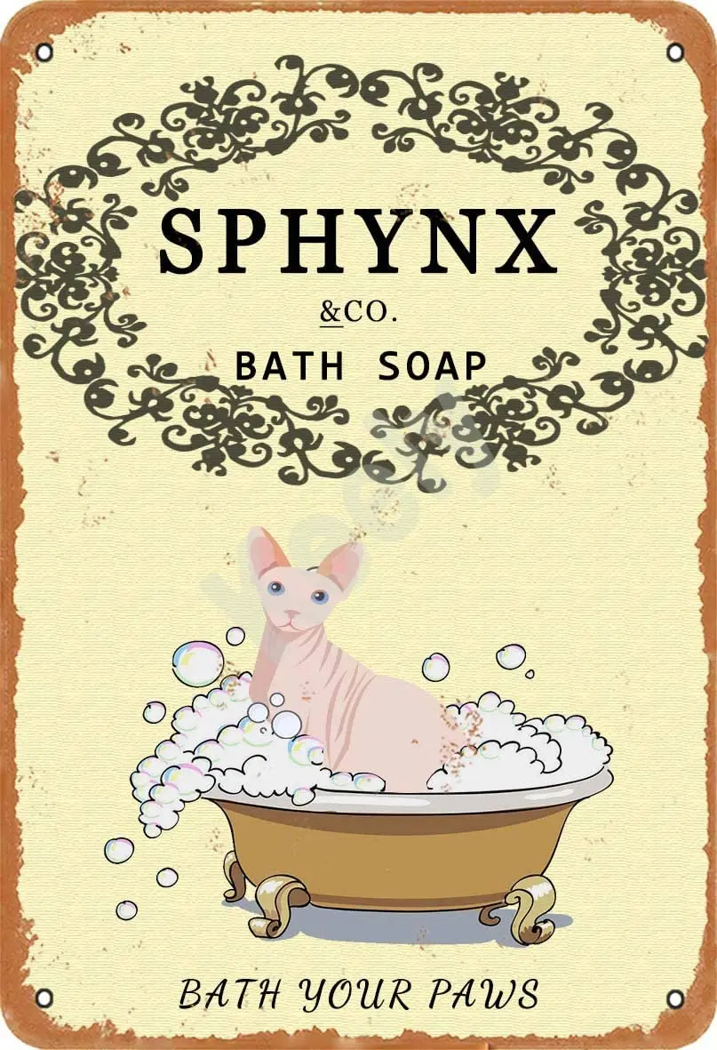 Keely Sphynx Cat Bath Soap Metal Vintage Tin Sign Wall Decoration 12x8 inches for Cafe Bars Restaurants Pubs Man Cave Decorative | Дом и сад