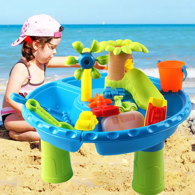 Sand Water Table Set Kids Summer Beach Toys Outdoor Garden Sandbox for Boys Play Table Bucket Seaside Toddler Beach Toy Gift 2