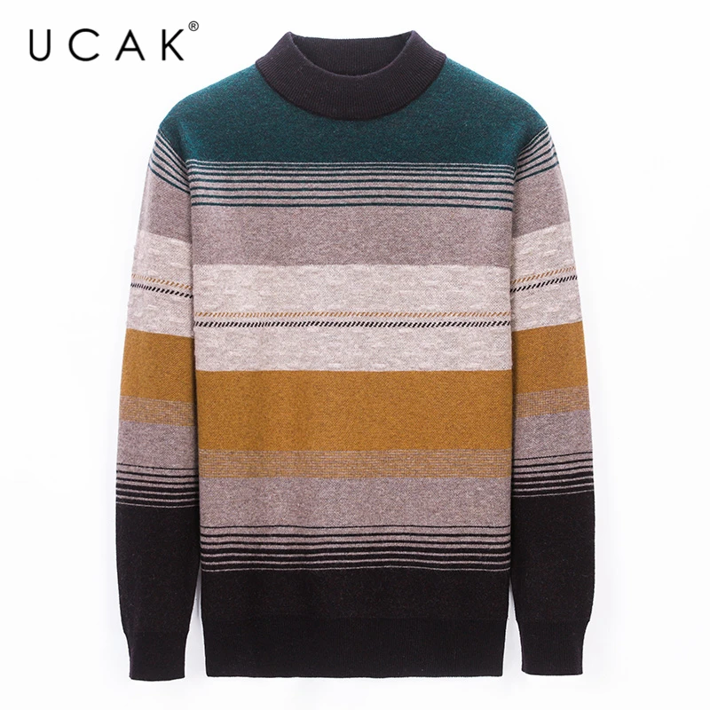 

UCAK Brand WInter Warm Sweaters Men Clothing New Streetwear Pure Merino Wool Sweater Pull Homme Casual Pullover Colthes U3203