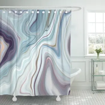 

Black Granite Marble White Gray Pattern Abstract Blue Ink Liquid Shower Curtains Waterproof Polyester Fabric 72 x 72 inches